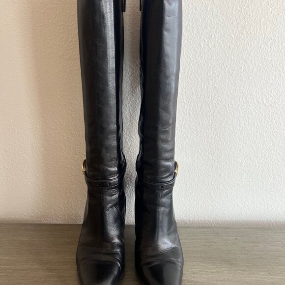 Gucci Black Leather Knee-High Boots with Gold Buckle – Size 7.5B - Picture 13 of 13